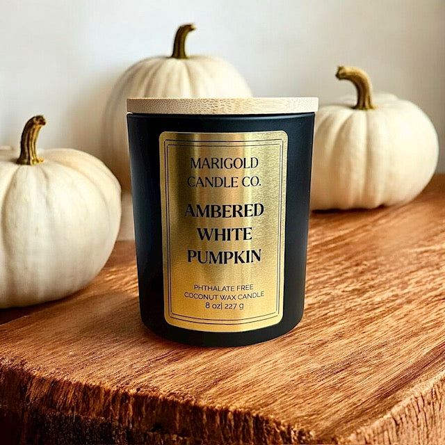 Ambered White Pumpkin Candle – Fall Coconut Wax Candle with Vanilla, Amber & Spice