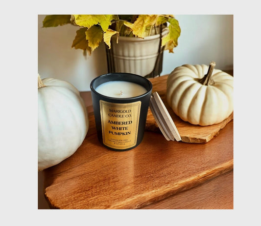 Ambered White Pumpkin Candle – Fall Coconut Wax Candle with Vanilla, Amber & Spice